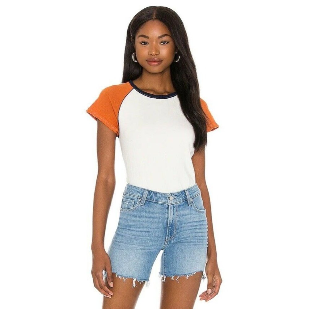 Free People Block It Baby Tee White Combo Short Sleeve Hipster XS NWT $68